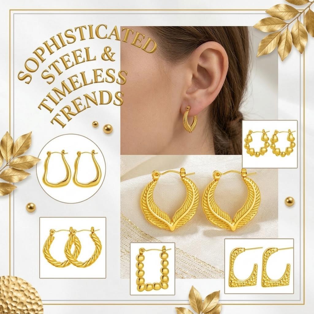 Boucles d'Oreilles en Acier Inoxydable pour Femmes Vintage Luxe Élégant Bijoux en Acier Titane