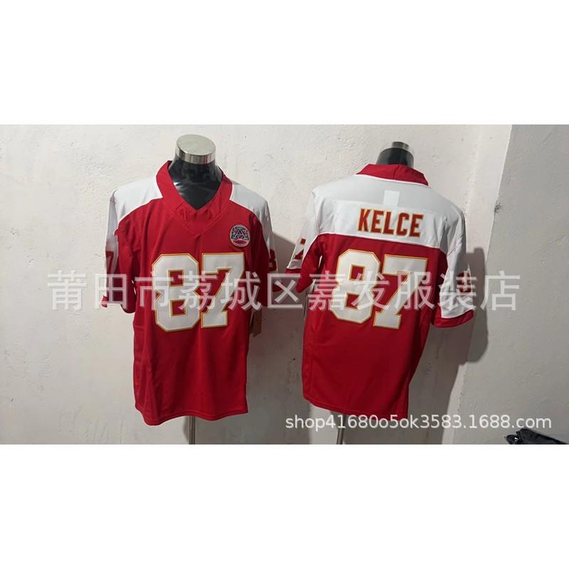 Mens Kansas City Chiefs NFL Football Jersey Patrick Mahomes 15 Travis Kelce 87 Authentic Style Cotton Team Sport Shirt