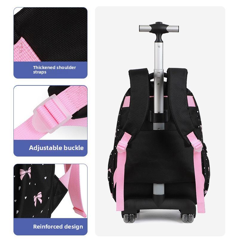 Zaino scolastico con ruote per bambine Set zaino trolley Con borsa per il pranzo Astuccio Valigie da viaggio Zaino trolley Zaino per studenti Borsa per libri