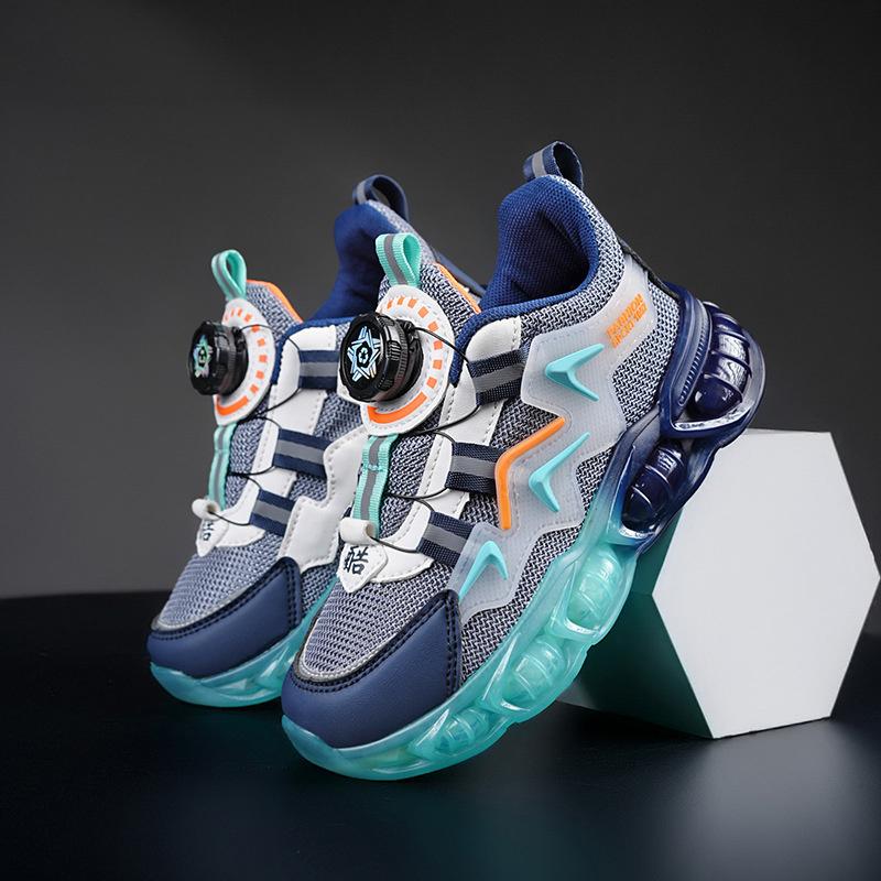 Fashion New Children's Casual Shoes Breathable Mesh PU Leather School Sports Shoes Lightweight Fashionable Wear-Resistant Running Shoes