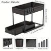 Multi Purpose 2Tier Kitchen Sink Organizer Sliding Basket Rack with Hooks Space Saving Shelves for Utility Room
