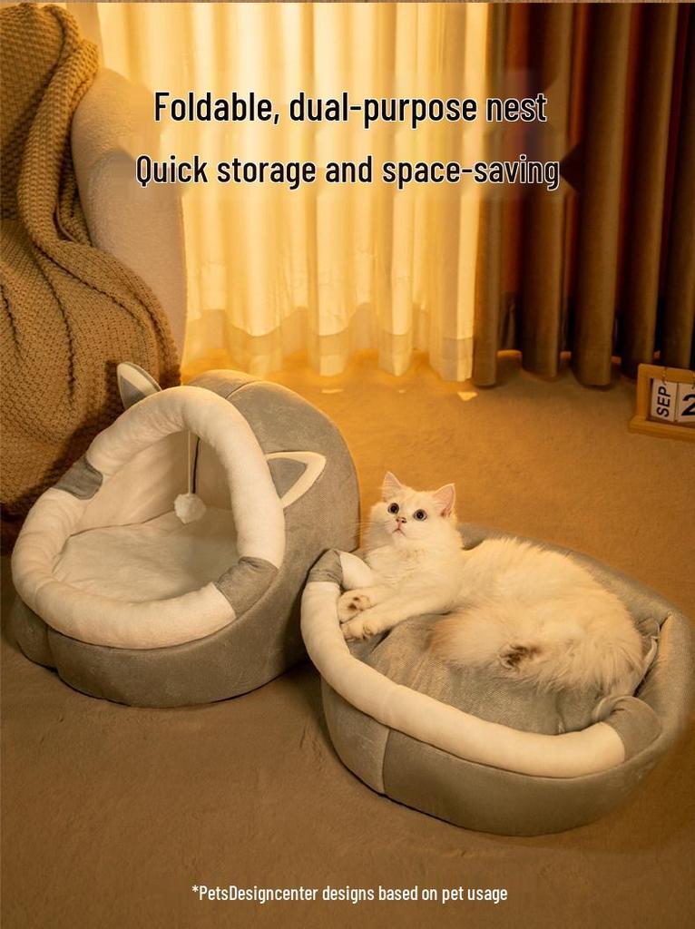 All-Season Semi-Enclosed Cat Sofa Bed – Warm Winter Nest for Kittens & Cats