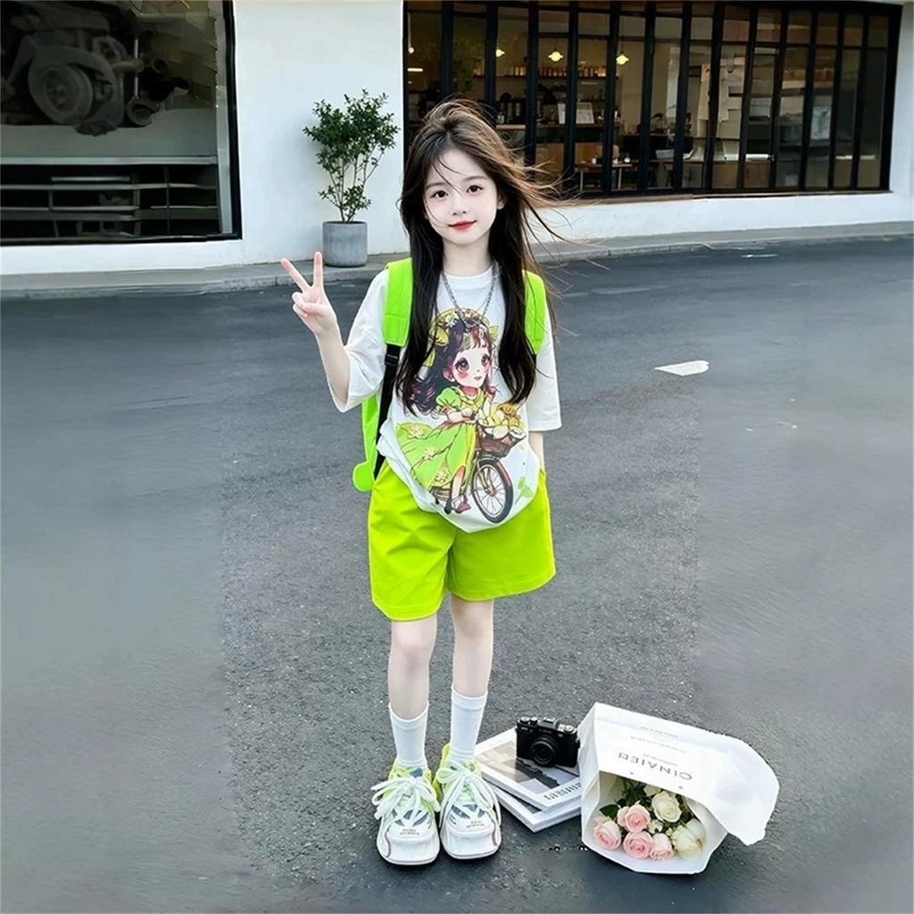 Kids' Summer Dopamine Set: Korean Style Casual Round Neck Tee & Thin Shorts Two-Piece