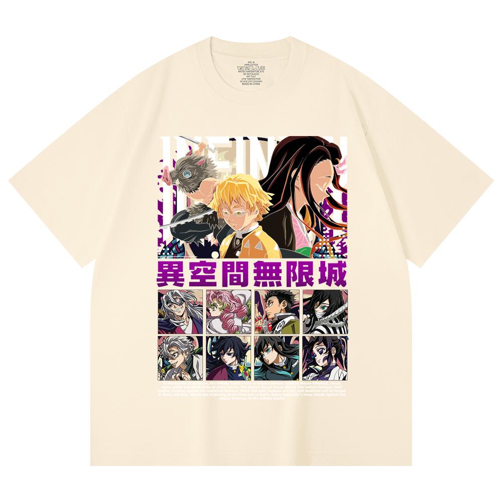 

230 Gsm 100% Cotton Demon Slayer V51 Print Unisex Heavy Cotton T Shirt XS абрикосовый