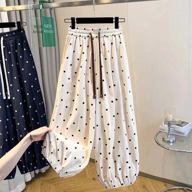 Summer Polka Dot Trousers Women's Loose Wide Leg Versatile Nine Point Harem Pants Korean Version Lantern Pant