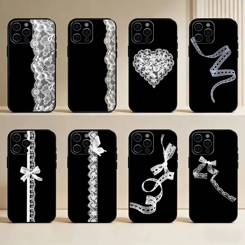 Lace Phone Case For iPhone 17,16,15,14,13,12,11 Plus,Pro Max,XS,Soft Silicone Black Cover