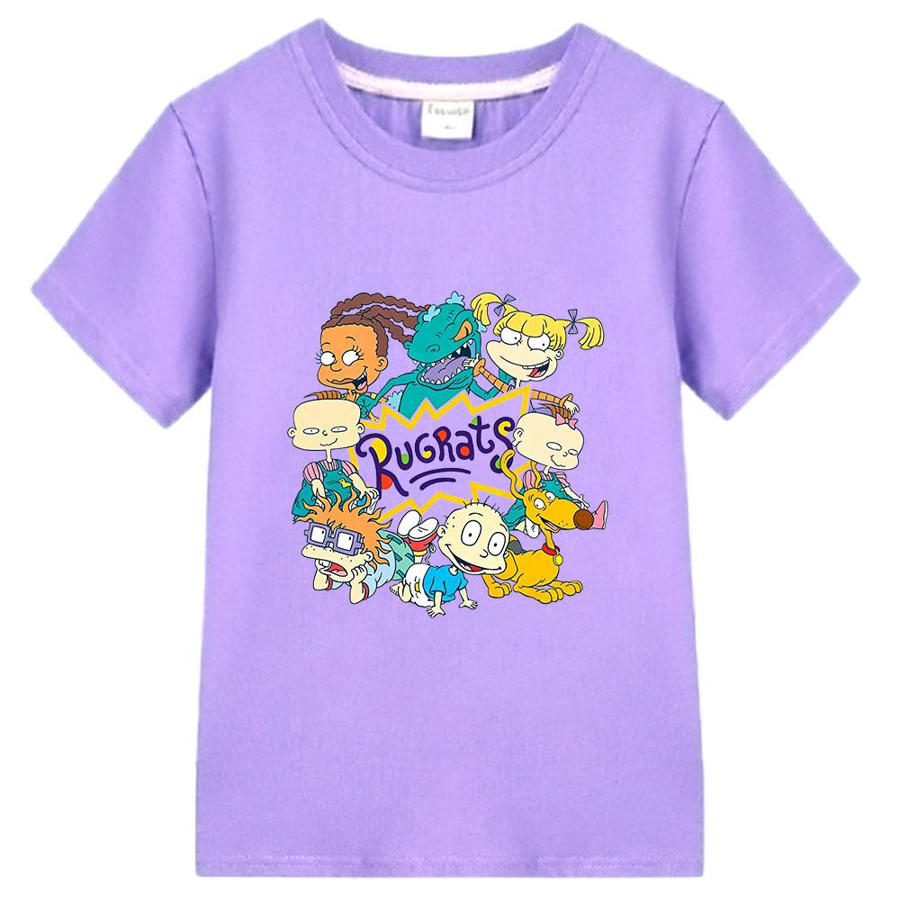 Rugrats 100%Cotton Children's T-Shirt Cartoon Tees Casual Cute Boys Tees Girls Kids Retro O-Neck Short Sleeve Anime T-shirt Fun T-shirt, Summer tops