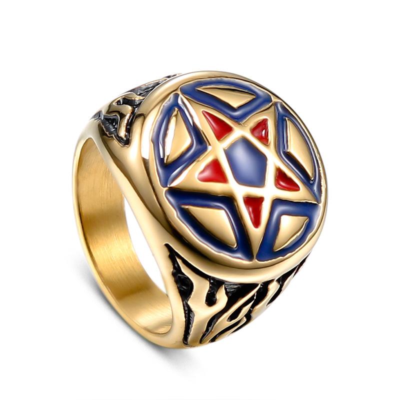 2026 European and American Fashion Retro, New Five-pointed Star Epoxy Men's Index Finger Personalized Ring