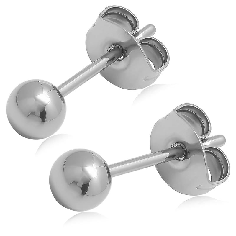 

[Adelina Style] titanium earrings silver ball round ball earrings Leave it on 1 pair simple design men s ladies unisex Metal allergy compatible (width