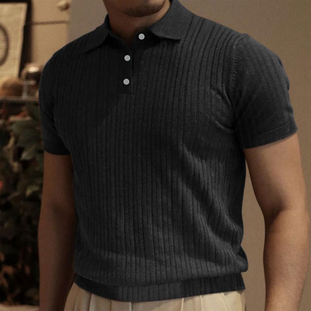 Men's Color Button Lapel Striped Short Sleeve Top Men's Casual Fashion Tops