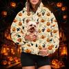 Dámská módní mikina s kapucí a potiskem na Halloween s kapsou na mazlíčka, ležérní mikina