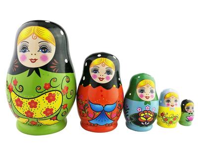 Set von 5 Mini-Mädchen mit Blumen-Matrjoschka, handgefertigt und aus Holz, perfekt als Geburtstags-Dekorations-Ornament-Puppen, handbemalte Puppen, Geschenk,