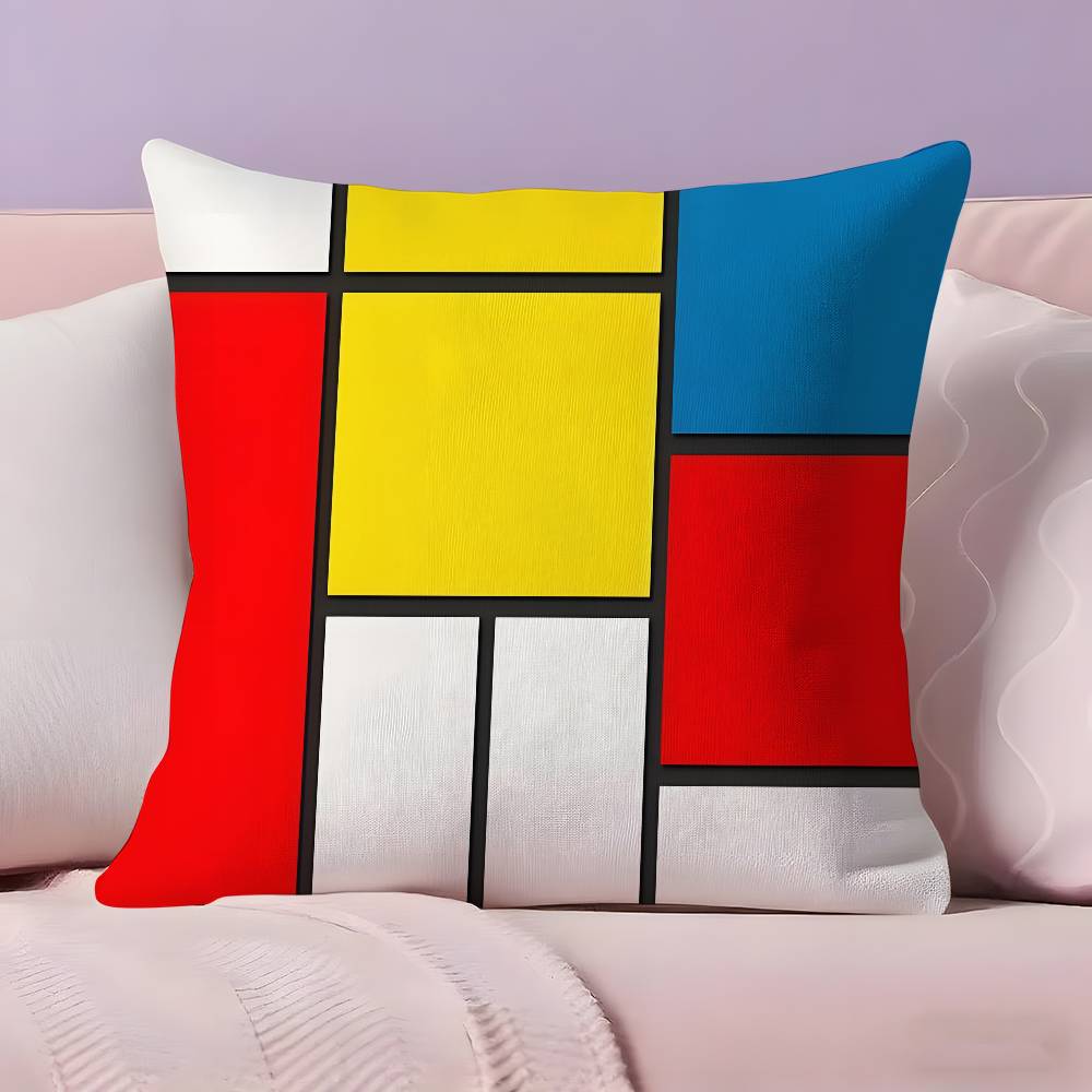 Abstract Painting PPiet Mondrian Art Pillow Case Ultra Soft Skin Friendly Fabric Cloud Like Comfort Concealed Zipper