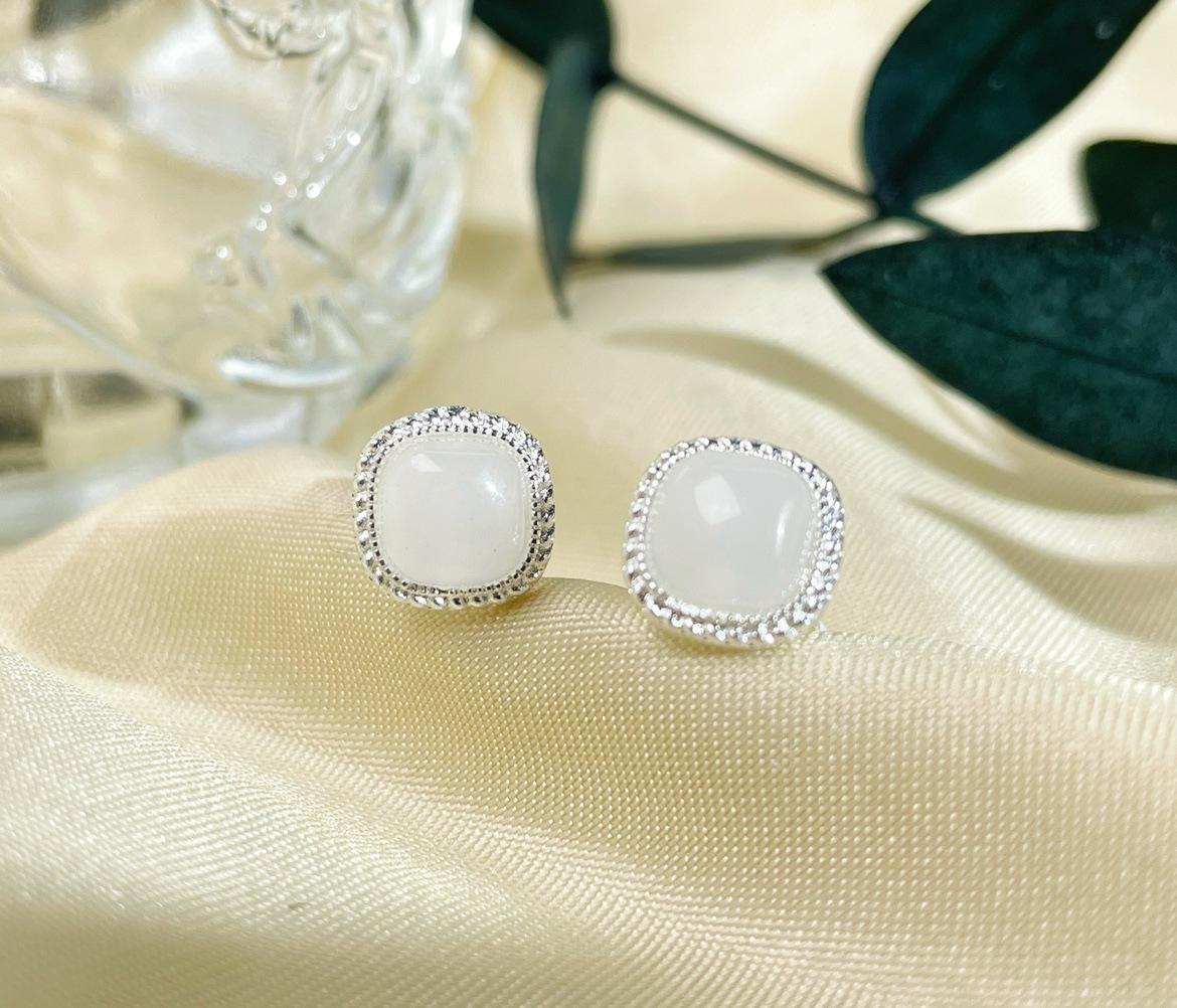 

JMXD-Natural Hetian Jade Geometric Square, Серьги для прокалывания ушей Mabel Jade Jade Серьги Серьги