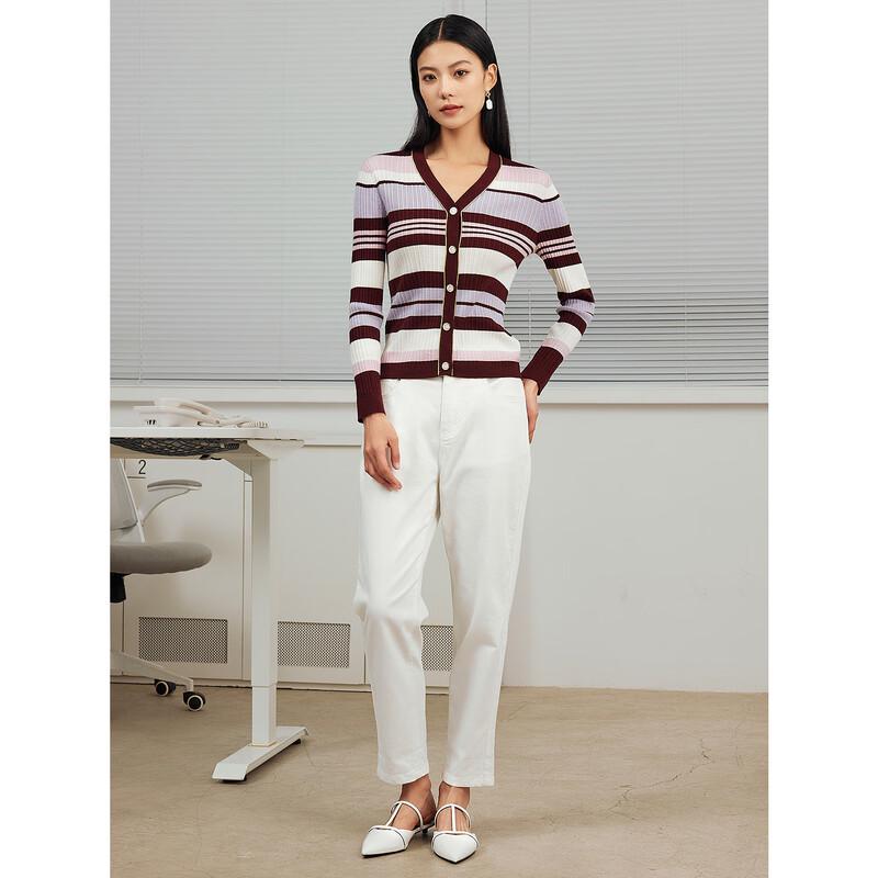 JUZUI Women's Striped Color-block Wool Knit Sweater