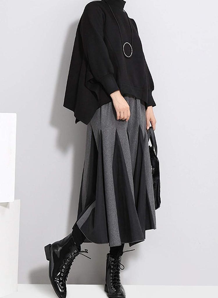 Sueeya Long Contrasting Elastic Perfect for Night and Everyday Wear Women's Skirt, Two-Tone, Fabric, Waist, Cute, Stylish, Figure-Flattering,