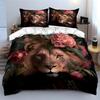 Floral Lion Decor Set Artwork Exquisite Three-Piece Bedding Set Gift For Kids And Adults