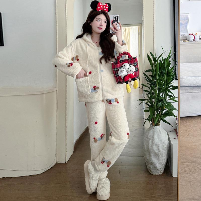 

Maternity Hooded Sausage Dog Fleece Two-Piece Set - Autumn/Winter Cozy Home Wear M