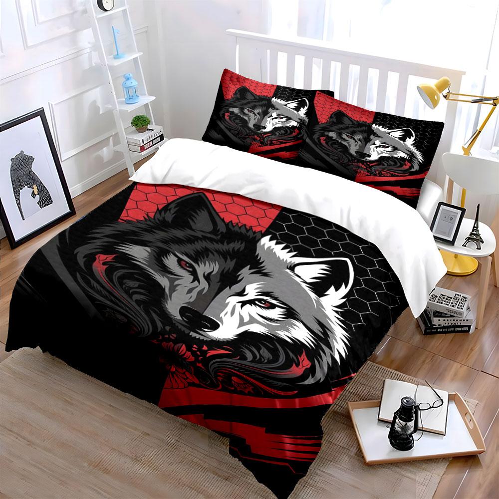 Wolf, hexagons, and stripes. Bedding sets Duvet cover sets Duvet covers Pillowcases(1*Duvet Cover 2*Pillowcases without duvet insert)