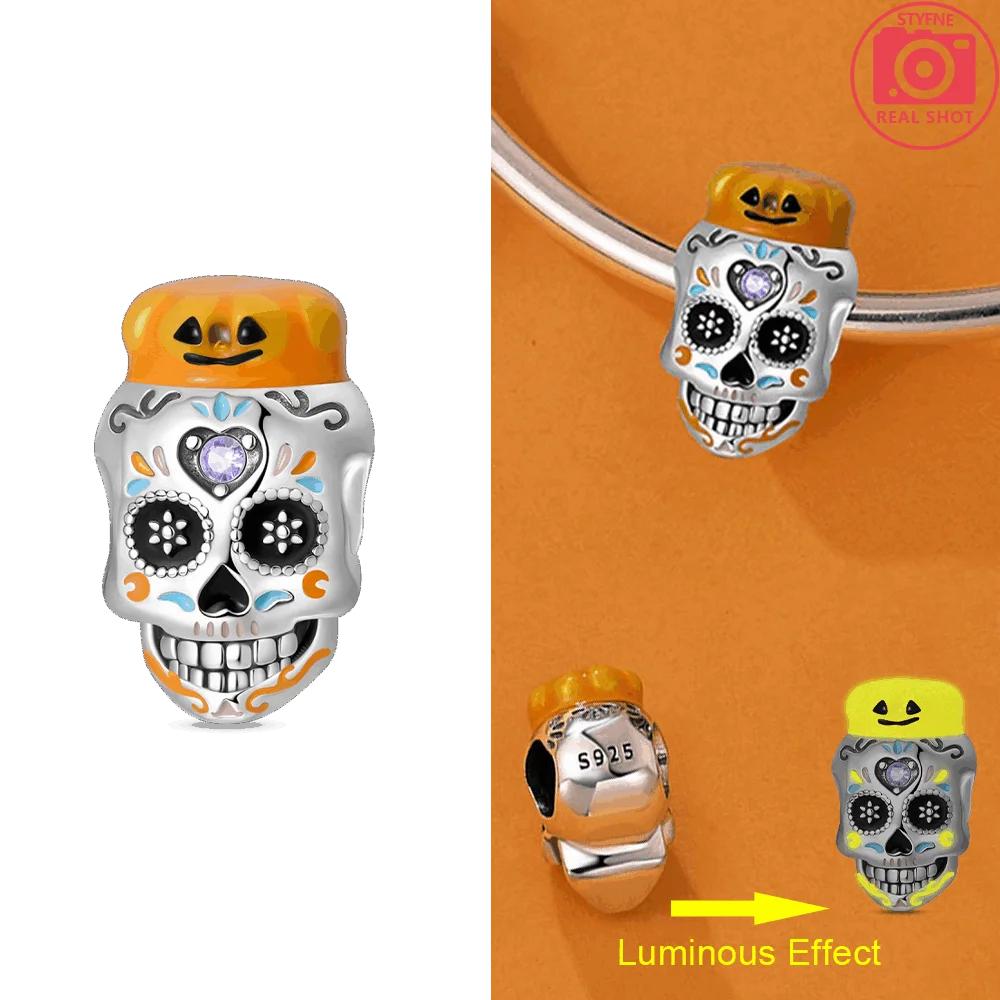 Luminous Pumpkin Pendant Original Copper House Skeleton Head Ghost Purple Magic Hat Beads Fit Bracelet Women Jewelry Gift
