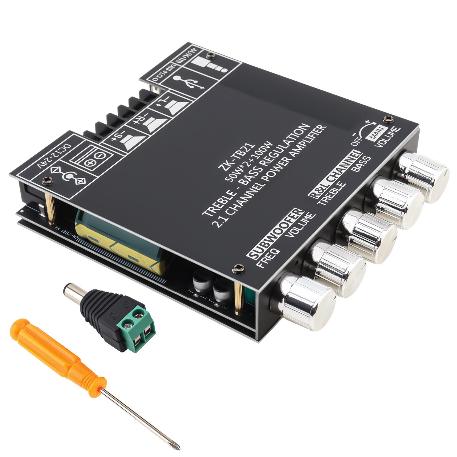 

Bluetooths Плата усилителя 2.1 канала 50 Вт x 2 100 Вт сабвуфер TPA3116D2 Автомобильная аудиосистема DIY Динамики Стерео ресивер 12 В-24 В Модуль питания