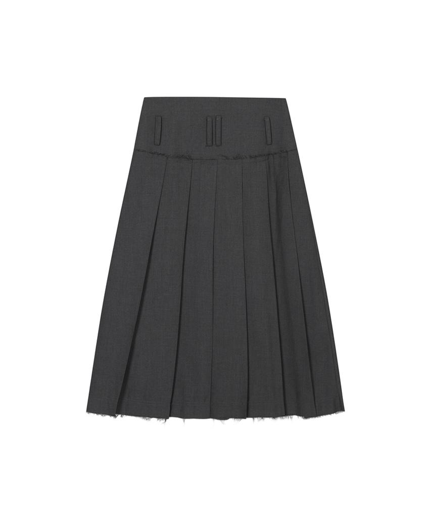 Three To Eighty Cut Hem Belt Pleats Skirt Charcoal