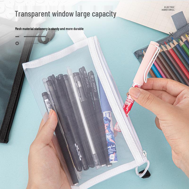 Transparent Mesh Pencil Case - Large Capacity Minimalist Bag for Students