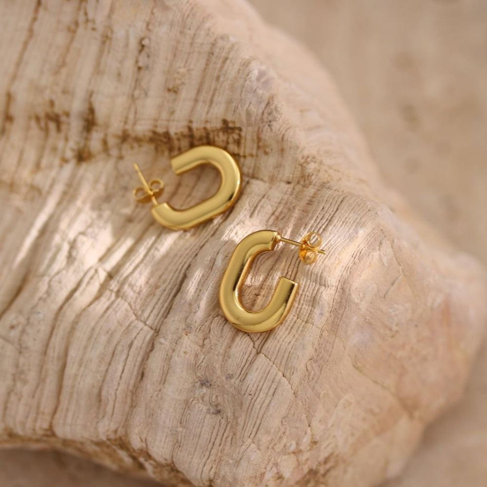 Geometric Hammered Stainless Steel Stud Earrings – Versatile, Fashionable, Simple & Chic