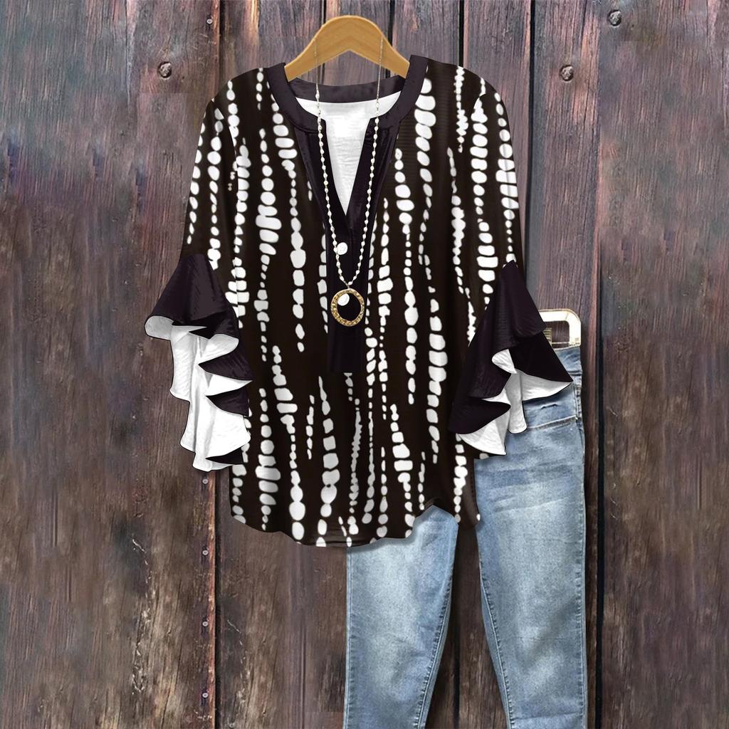 Summer Tops For Women Cute V Neck 3/4 Sleeve Blouses Floral Print Top Casual Shirts