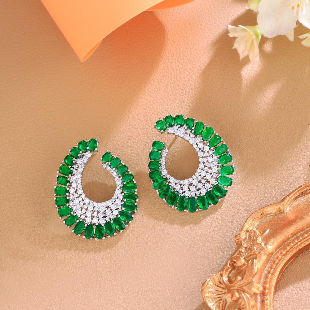 Design Light Luxury Needle Full Diamond Earrings Micro-Inlaid Zircon C-Shaped Earrings Personalized Earrings