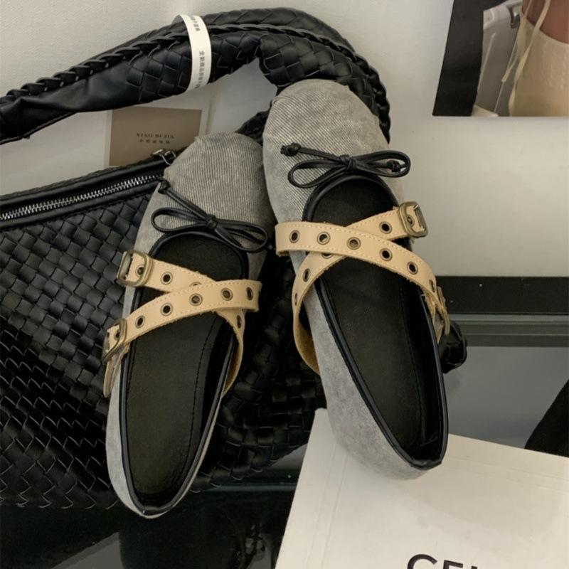 Inner Height Increasing 3CM Cross Belt Buckle Ballet Shoes Women's Flat 2025 Mary Jane Shoes Bow Single Shoes Women's