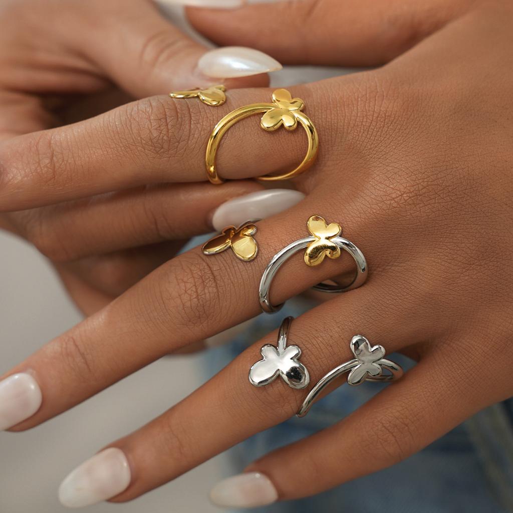 Exquisite Stainless Steel Butterfly Rings Women Irregular Open Rings Simple No Fade Party Holiday Daily Wear Jewelry Accessories