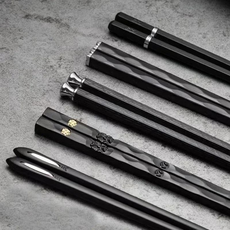5 párů čínských japonských hůlek Sada Sushi Hůlky Opakovaně použitelné Vysoce kvalitní Protiskluzové Na jídlo Nudle Restaurace Kuchyň Stolní nádobí