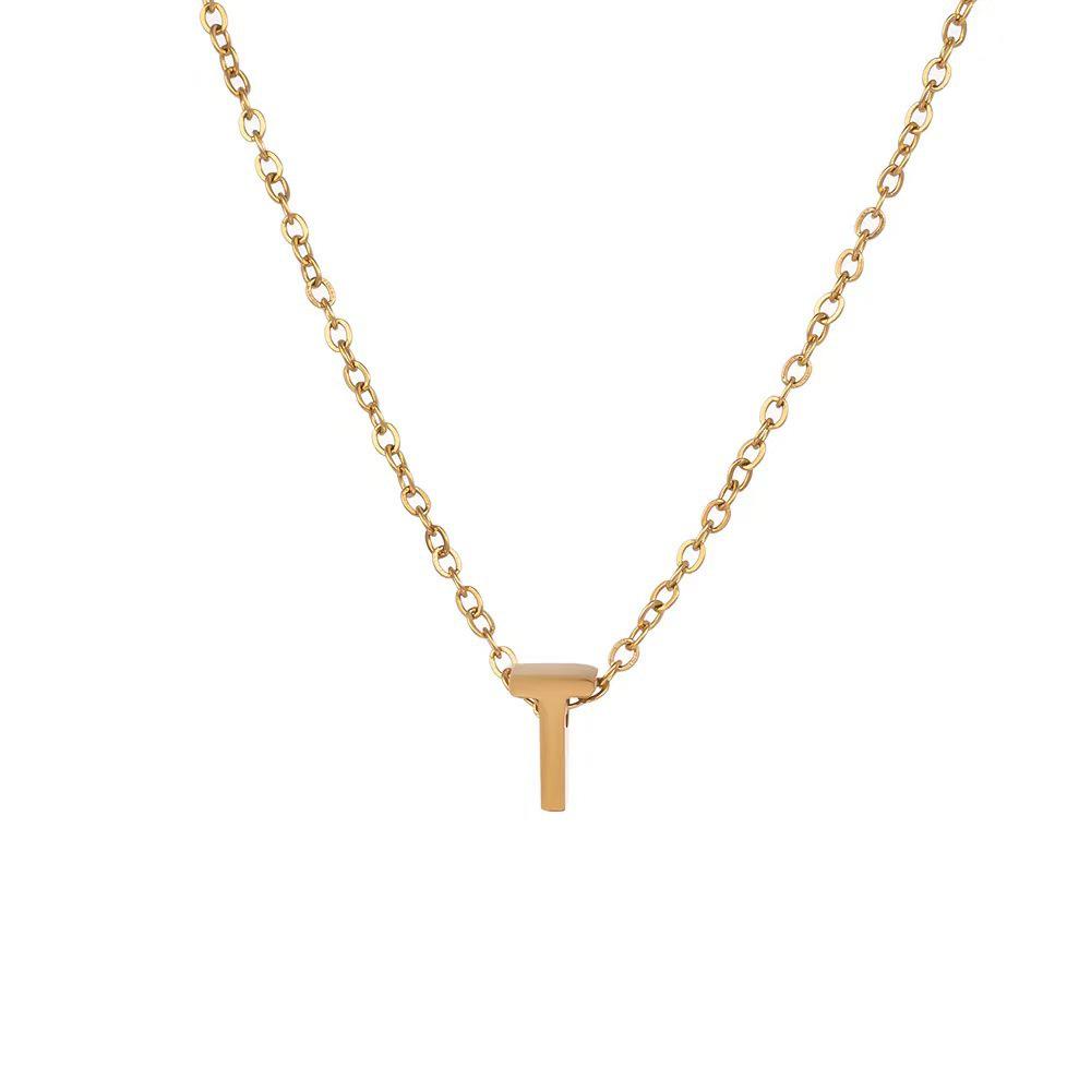 Elegant 18K Gold Titanium Letter Pendant Necklace - Durable and Versatile Clavicle Chain