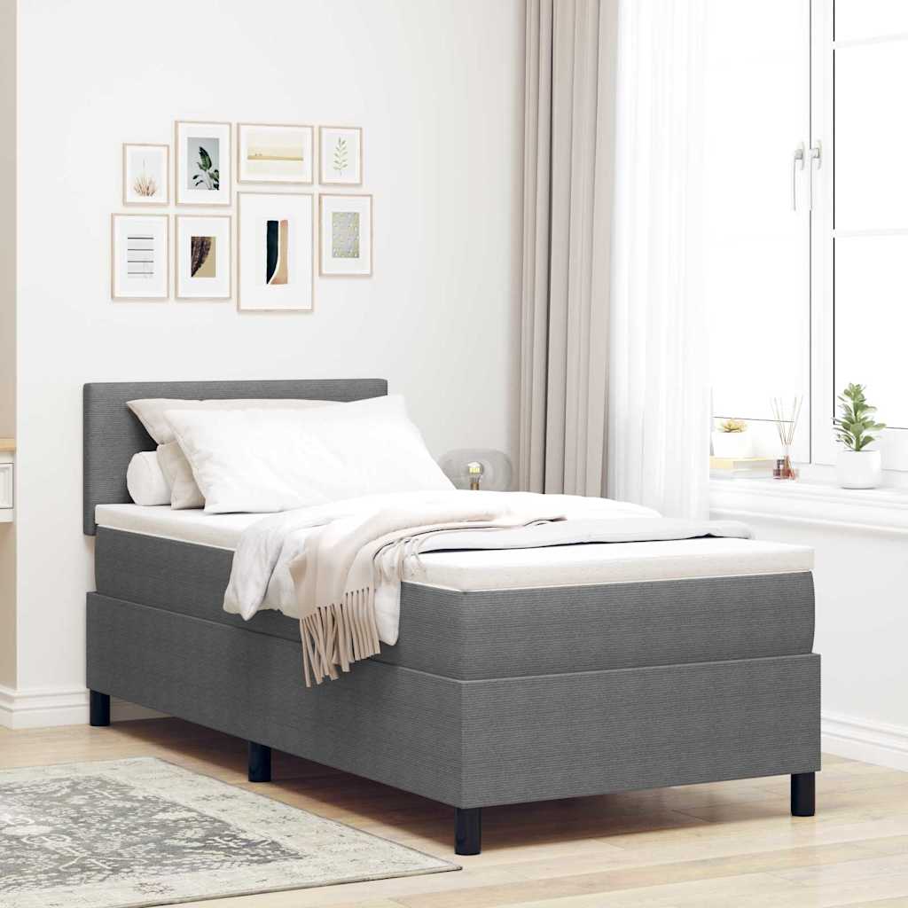 LED Box Spring Bed in Light Grey and White 80 x 200 cm Cord Fabric