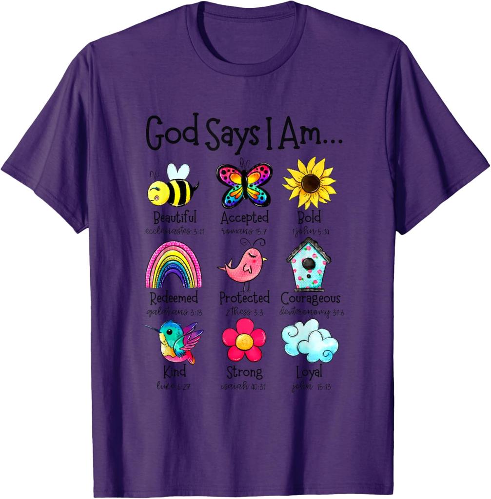 God Says I Am Christian Bible Verse Graphic T-Shirt Soft Cotton Casual Daily Tee for Men