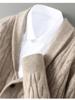 Men's Thick Cable Knit Wool Cardigan Sweater - Camel
