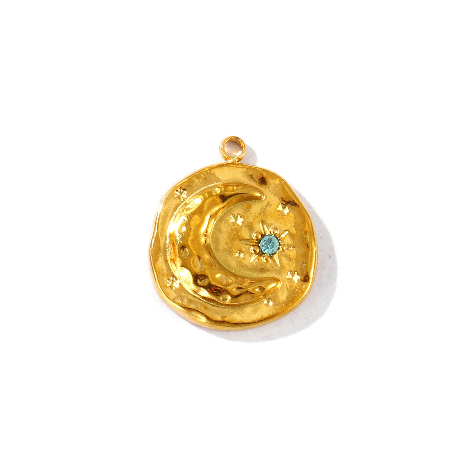 

2 Pcs Cubic Zirconia Birthstone Charms 18K Gold Plated Round Moon 304 Stainless Steel Pendants For DIY Necklace 17mm x 15mm