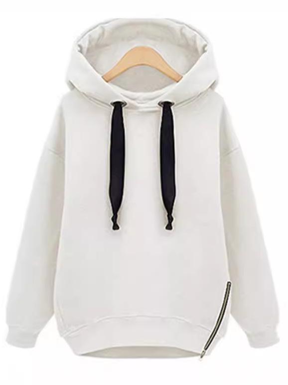 Women's Casual Loose Hooded Sweatshirt with Velvet Lining for Autumn/Winter 2024