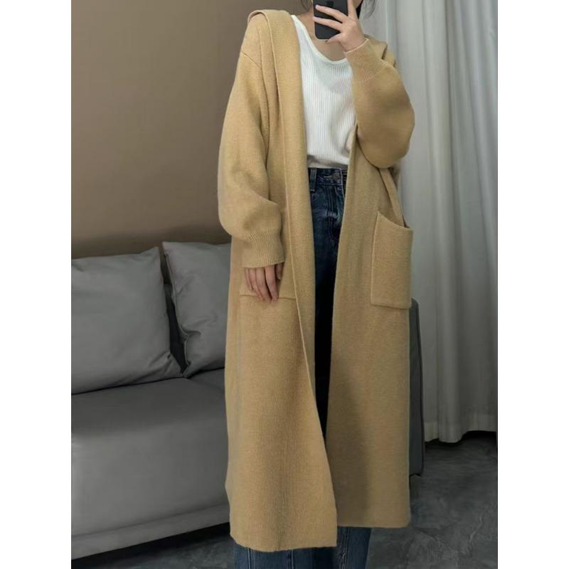 Damski długi rękaw dzianinowy kardigan luźny sweter płaszcze casualowe odzież jesienno-zimowa nowa moda