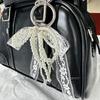 Stylish Imitation Pearls Beaded Bowknot Shaped Keychain Bag Ornament Butterfly Knot Jewelry for Purses and Accessories