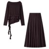Elegant Pleated Top & A-line Skirt Set