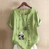 Women's Fashion Panda Print Short Sleeve T-shirt Loose Cotton Shirt Casual Loose Summer Blouse Tops Plus Size