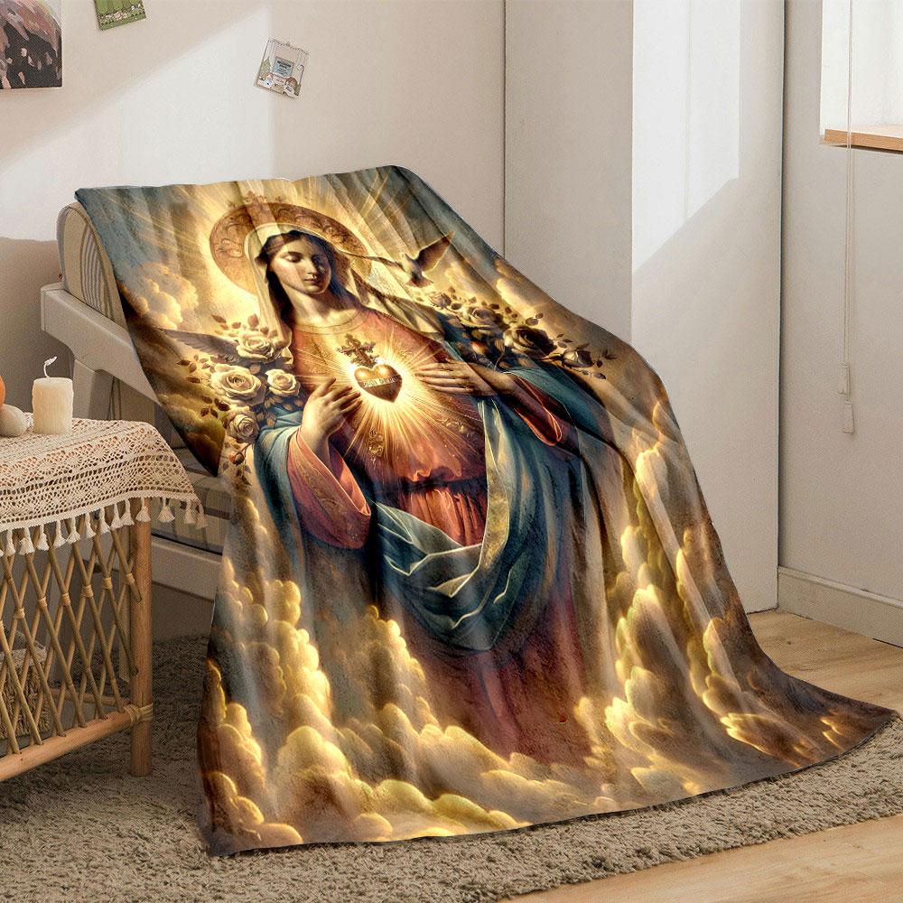 Virgin Mary Sacred Heart Dove Blanket  Printed Blanket for Living Room Bed Couch lunch break Soft Cozy Blanket for Friend's festival Gift