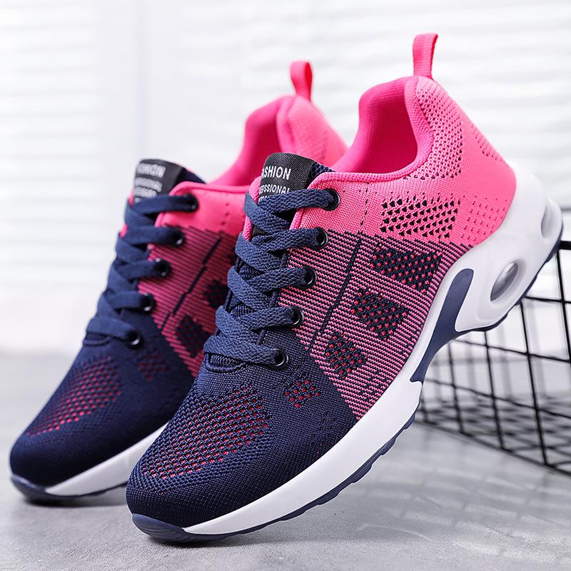 Women's Lightweight Air Cushion Running Shoes - Versatile, Breathable Flyknit Mesh, Large Size
