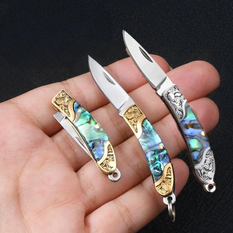 7.2cm Shell Brass Steel Folding Knife Pocket Keychain Portable Resin Steel Knives Survival EDC Tool Cutter Peeler Hunting Gift