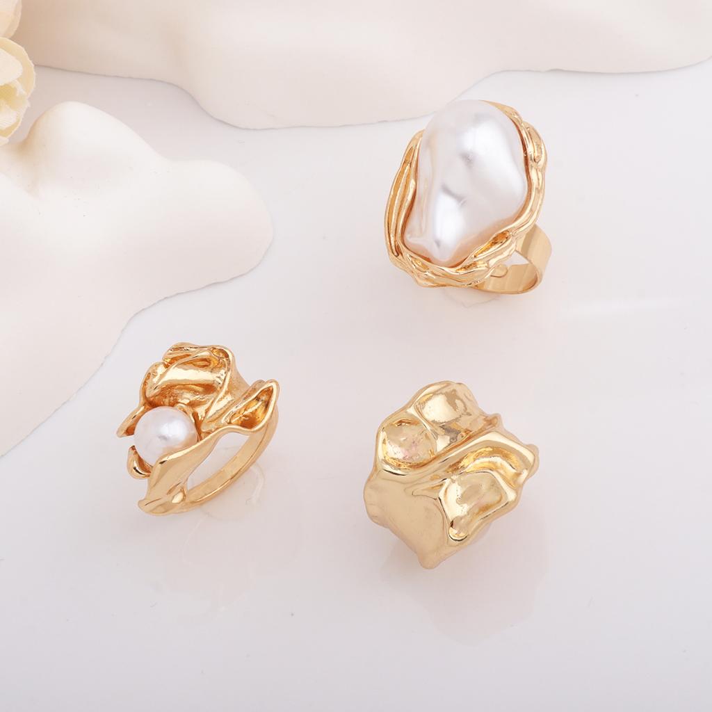 European and American light luxury high-end open flower ring set Baroque style retro special-shaped pearl ring