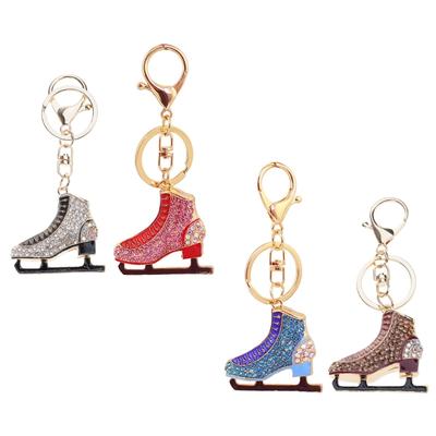 Sparkling Rhinestones Skating Shoe Car Keychain Practical Alloy Key Ring With Secure Lock For Sports Enthusiasts