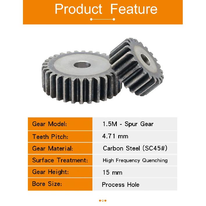 Pinion Gears 1.5M-12T/13T/14T/15T/16T/17T/18T/19T/20T/21T/22T SC45# Carbon Steel Cylindrical Gear High Frequency Quenching Teeth