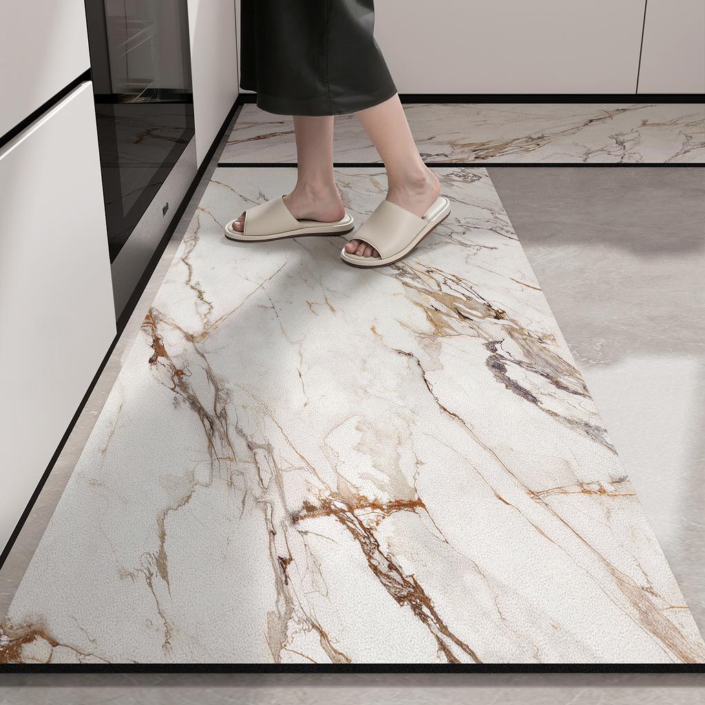 Kitchen Mat Waterproof Pvc Floor Mats Home Decoration Marble Print Carpet Non-slip Leather Rug Anti-fatigue Alfombras De Cocina